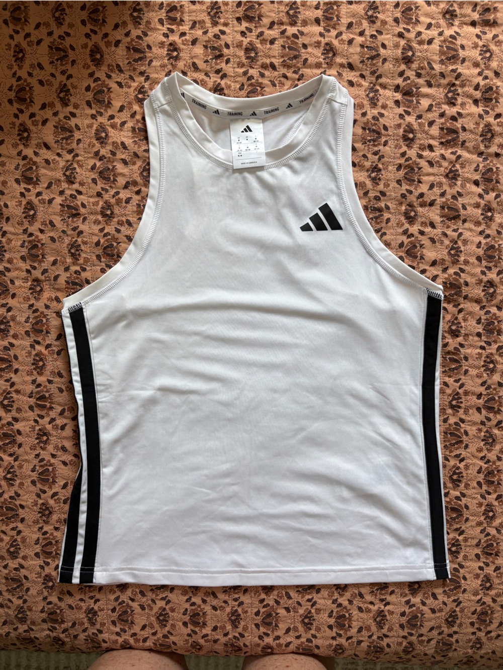 Adidas White Performance Tank Top with Black Stripes